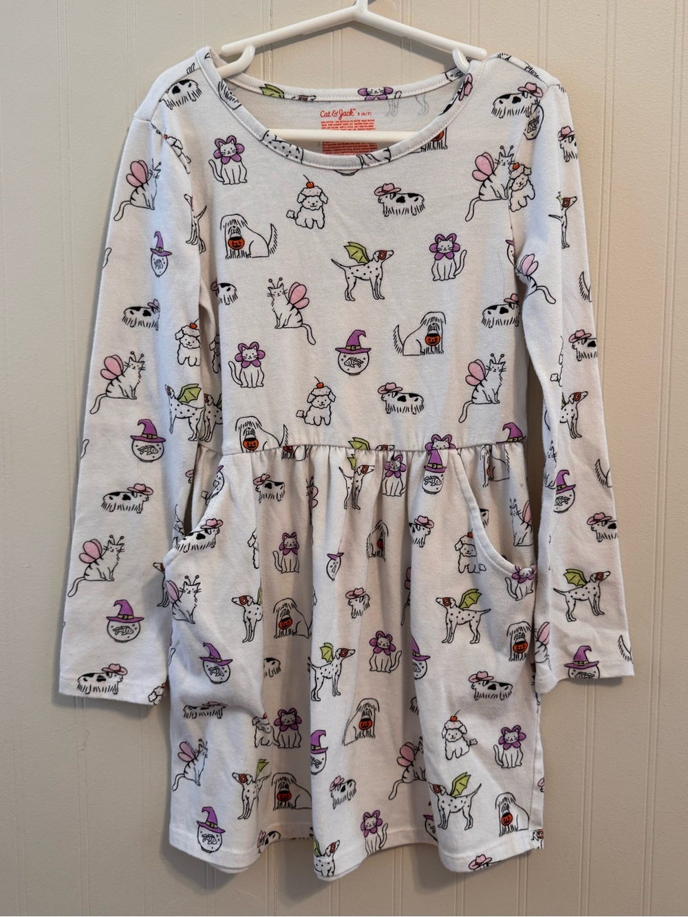 Cat & Jack White Long-Sleeve Halloween Pet Print Dress